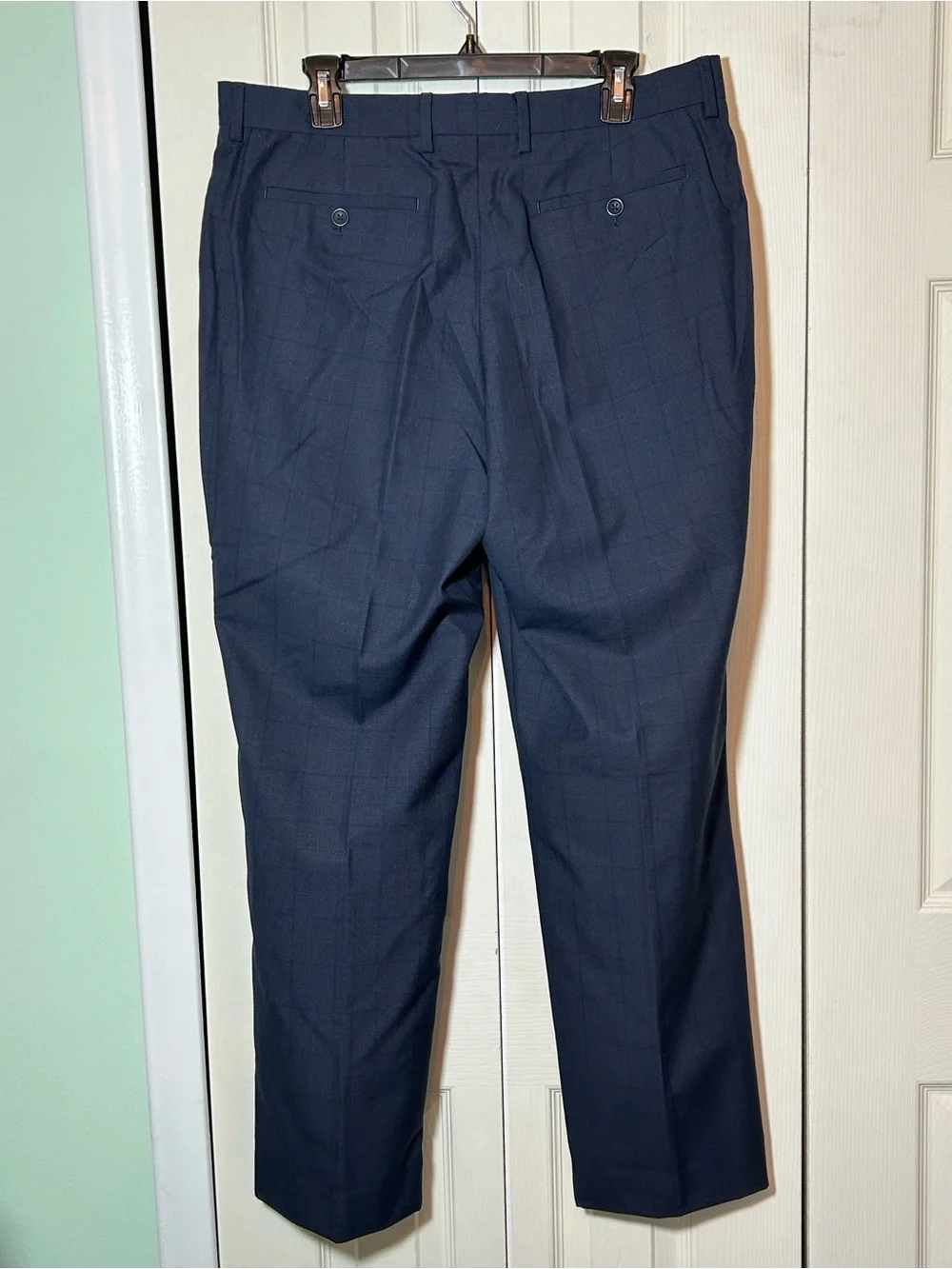 Banana Republic Men's Dress Pants 34x32 Standard Fit Non-Iron Navy Checkered